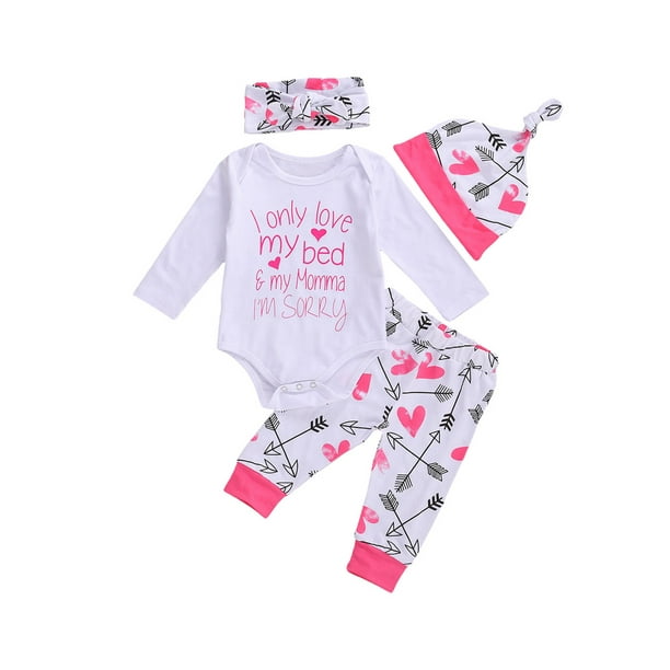 Newborn Baby Girl Floral Romper Jumpsuit Long Pants Headband Outfits Clothes Set